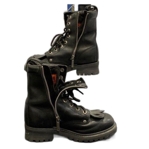 Harley-Davidson Black Leather Kiltie Fringe Boots - Size 7 - Picture 3 of 12